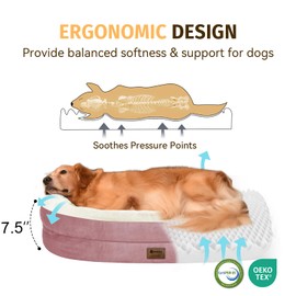 Orthopedic Waterproof Large Dog Bed: Memory Foam Washable Dog Bed with Bolsters - XL Removable Washable Cover for Medium Large Sized Pet - Non-Slip Bottom - Pink