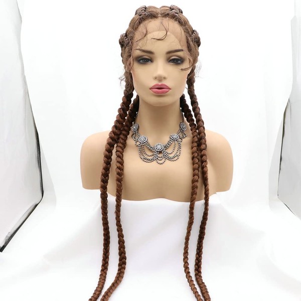 Natural Ombre Blonde 4 x Twist Double Dutch Braids Wigs Synthetic Lace Front Wigs for Women 1B/30 Mixed Blonde Cornrow Braids with Baby Hair Long 4 x Braids Wig