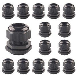 15 Pack Cable Gland, M20 20mm IP68 Waterproof Black Cable Glands Suitable for 6mm - 12mm Cables, Plastic Nylon Compression Glands Connectors with Locknut and Washer