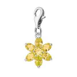 Quiges 925 Silver Charm Pendant Crystal Flowers from Birthstones with Lobster Clasp for Bracelets, Glass, Cubic Zirconia