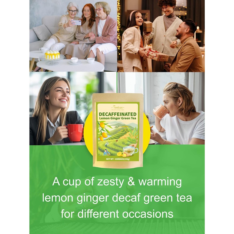 TeeLux Lemon Ginger Decaf Green Tea, Smooth Decaffeinated Green Tea