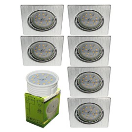 Trango 6er Set 6729-069SMOSD LED Einbaustrahler Aluminium gebürstet Eckig incl. 3 Stufen dimmbar Ultra Flach LED Modul Leuchtmittel 3000K warmweiß Einbauleuchte, Deckenspot, Einbauspot, Deckenleuchte