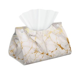 Edafol Gold White Marble Print Tissue Box Cover Rectangle PU Leather Waterproof Tissue Box Holder for Car Bathroom Bedroom Office Tabletop Decor