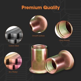 HANGLIFE Rivet Nut Assortment Kit (250 Pcs) - UNC SAE Rivnut Threaded Insert Nuts - Includes #6-32, #8-32, #10-24, 1/4"-20, 5/16"-18, 3/8"-16 Flat Head Nutserts, Zinc-Plated Carbon Steel