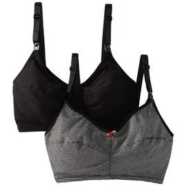Leading Lady Women's Nursing Bra Wireless Cotton (2-Pack), Black/Gray Stripe, 40DD