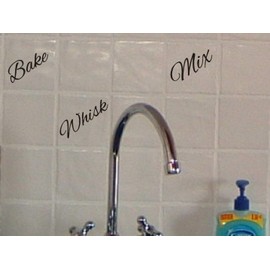 SERICOL 12 x BAKE WHISK MIX AB Tile transfer stickers kitchen HOME DIY (80mm, GLITTER BLACK)