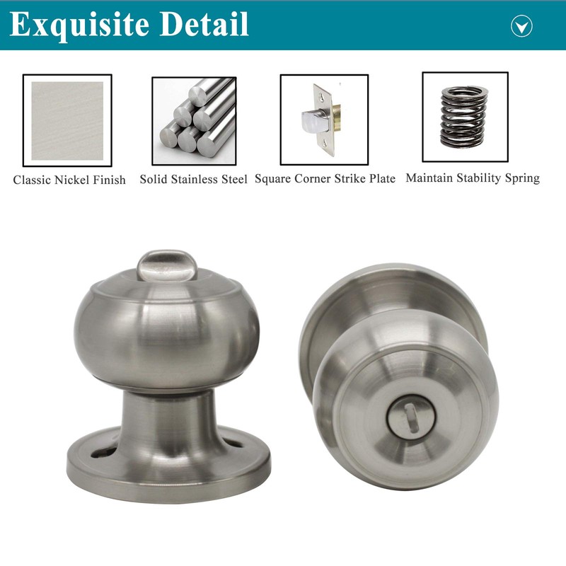 Probrico Brushed Nickel Bed/Bath Door Knobs Privacy Door Knobs Interior