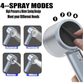 High Pressure Shower Head with Handheld, with Pause Switch 4 Spray Modes Water Saving Showerhead,Showerhead Set with Hose, Bracket and Cotton Filter, (blue)