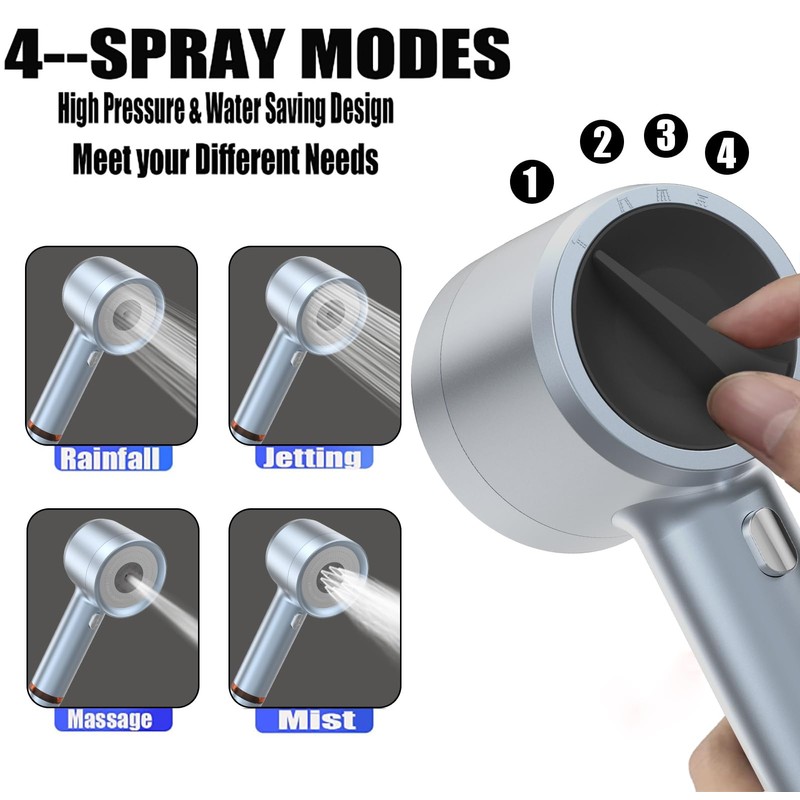 High Pressure Shower Head with Handheld, with Pause Switch 4