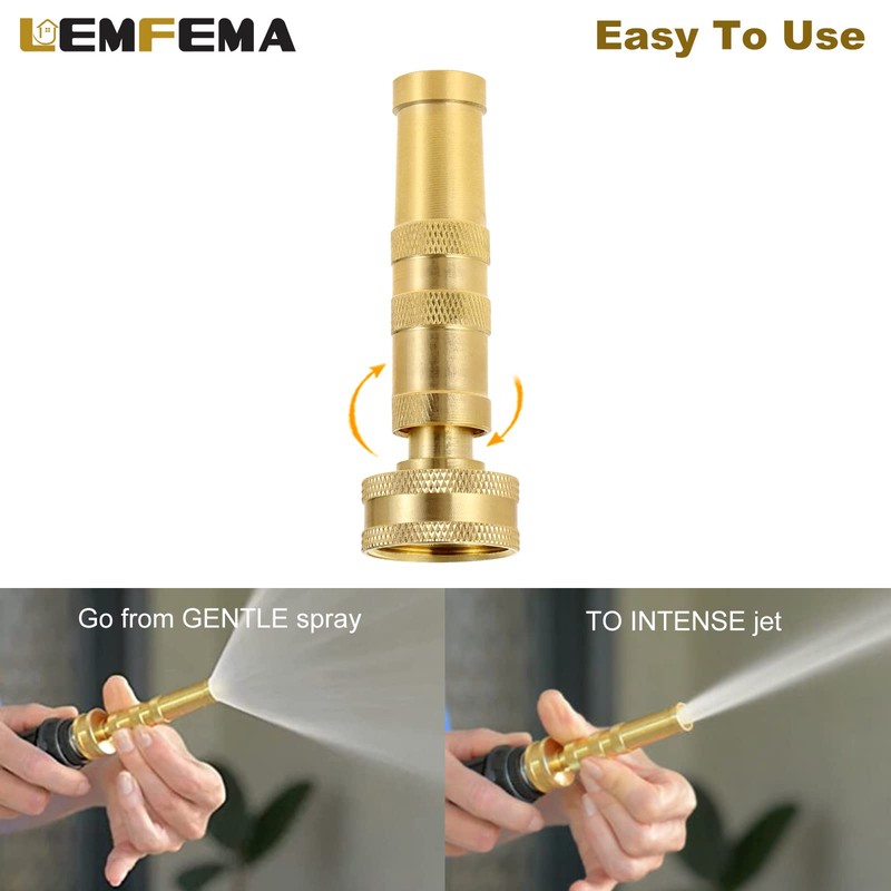 2 Pack Heavy-Duty Brass Adjustable Twist Hose Nozzle and 2