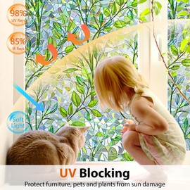 Niviy Window Privacy Film Stained Glass Window Film with Installation Tools, Rainbow Windows Decorative Decals Non-Adhesive Reusable for Home, Bathroom, Glass Door (Leaf Rainbow, 17.5 x 78.7 in)