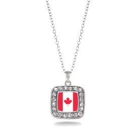 Inspired Silver - Canadian Flag - Silver Necklace for Women - Square Pendant Chain Necklace Jewelry Gift with Cubic Zirconia - Women's Necklace Charm with Lobster Claw Clasp