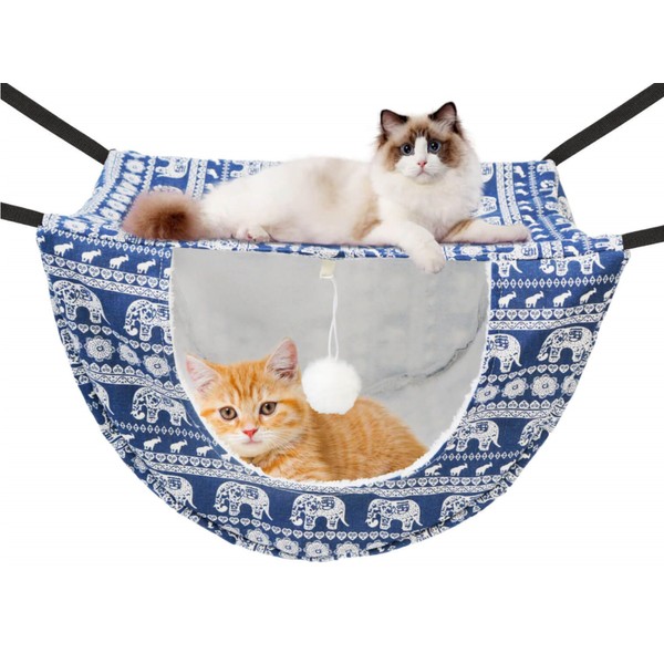 JSPYFITS Cat Cage Hammock with Ball,Double Layer Hanging Adjustable Soft