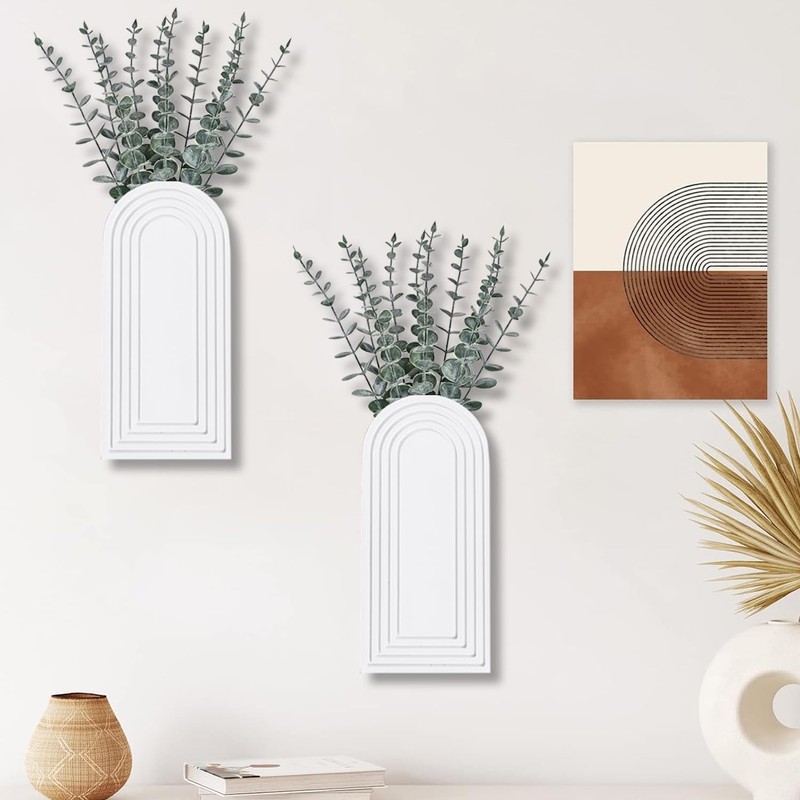 Dnnnii 2 Pack Wooden Wall Vase Set - White Finish