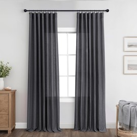 KOUFALL Dark Grey Curtains 120 Inch Length for High Living Room Patio 2 Panels Set Rod Pocket Extra Long Charcoal Gray Linen Sheer Curtain 120 Inches Long for Bedroom Large Big Window Backdrop 10 FT