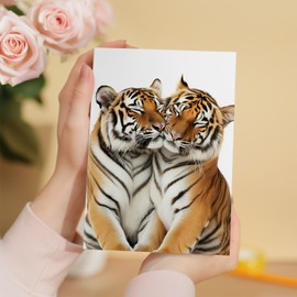 Postcard Prints - Cute Tigers Anniversary Card - Love Card for Husband, Wife, Boyfriend or Girlfriend - Adorable Tiger Pair - Large 5x7 White Card with Brown Kraft Envelope - No Plastic Packaging