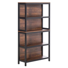 HOMCOM 4 Tier Bookshelf Utility Storage Shelf Organizer with Back Support and Anti-Topple Design, Walnut/Black