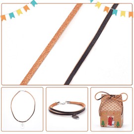 PH PandaHall 1 Roll, Approx. 6.6 ft (2 m), Wrap Cord, Leather Cord, Width 0.1 inch (3 mm), String, Flat Cord, Leather Strap, Material, Leather Rope, Belt, Bag, Neckless, Bracelets, Smartphone,