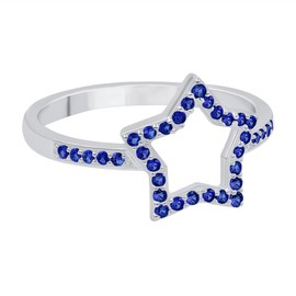 GOURIK White Gold Plated Star Shape Sapphire Ring Size 6 for Women - September Birthstone Sturdy Comfort Fit Non-Tarnishing Dainty Midi Ring - Light Weight Jewelry Mother's Day Gifts for Her