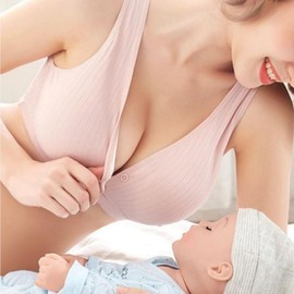 Comfortable Snap-Button Non-Wired Cotton Nursing Bra Daily Light Pink/M 2ea