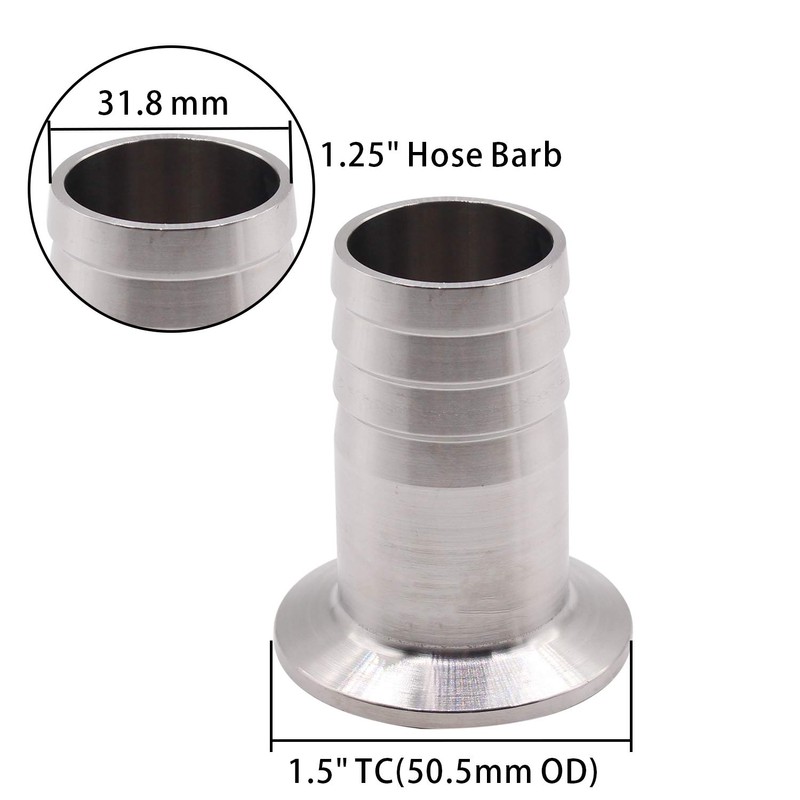 DERNORD 1.5" Tri Clamp to 1.25" Hose Barbed Adapter SUS304