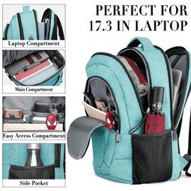 BIKROD Teal Backpack for Women and Men, Extra Large School Backpacks for Teens, Water Resistant Back Pack with USB Charging Port Fits 17 Inch Laptop, Business Anti Theft Sturdy Computer Bag Gifts