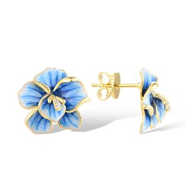 Santuzza Orchid Earrings 925 Sterling Silver White Cubic Zirconia Enamel Blue Flower Stud Earrings for Women