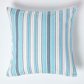 HOMESCAPES - 100% Cotton - New England Striped Large Cushion Cover - 60 x 60 cm Square - 24 x 24 Inches - Blue Navy White - 100% Cotton Sofa Pillow Cushion Cover- Washable