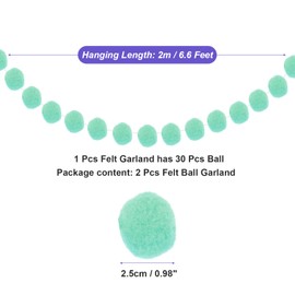 sourcing map 2Pcs Felt Ball Garland Mint Green Pom Pom Garland Handing Balls 6.6 Feet Long 30 Balls Party Banner Decor for Christmas Birthday Party Decoration