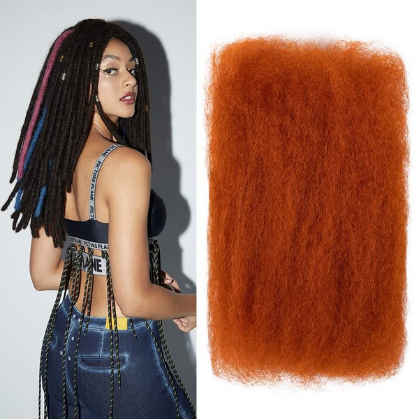 FASHION IDOL Afro Kinkys Bulk Real Hair for Dreadlock Extensions 10 Inches 1 Pack 50 g Natural Black Loc Repair Afro Kinky Braid Real Hair for Locs 1.8 oz (40 cm, S Orange)