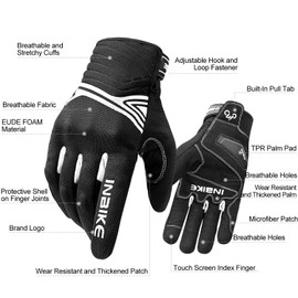 INBIKE INBIKE Breathable Mesh Motorcycle Gloves Touchscreen With TPR Palm Pad Hard Knuckles Black White Small