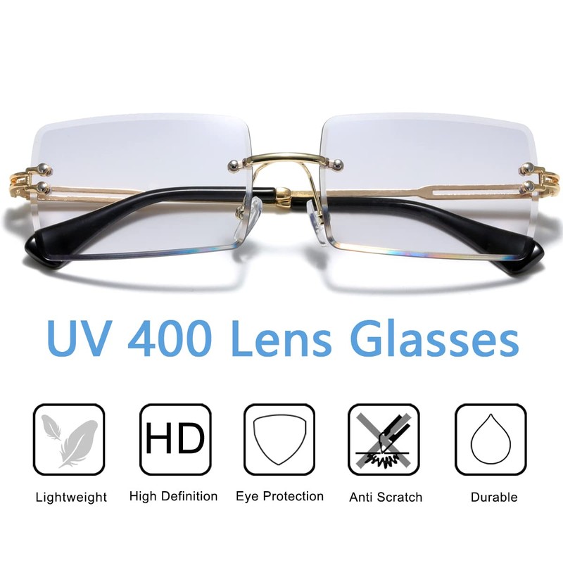 aisswzber Fashion Rimless Rectangle Sunglasses for Women Men Square Glasses