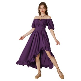 Medieval Victorian Corset Dress Renaissance Off Shoulder Long Dress Pirate Costume Purple XL