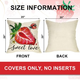 Ussap Spring Summer Strawberry Decorative Throw Pillow Covers 20 x 20 Set of 4, Life is Sweet Red Fruit Cushion Case Decor, Sweet Berry Seasonal Home Decoration for Sofa Couch