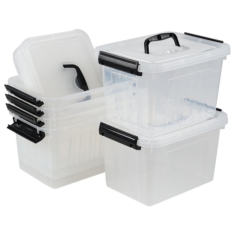 Ysmiltion 6 Quart Clear Small Storage Boxes with Handles, Plastic