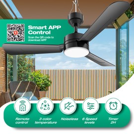 PBLALA Ceiling Fans with Lights,36" LED Fan Light Hanging with Hook,Hook Type Ceiling Fan,Plug in Ceiling Fan Light,40W,3000-6500k,Remote Control,Portable Fan for Camping Bed,Patios,(Black)