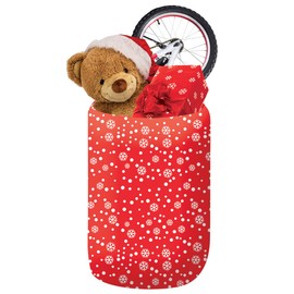 Designer Greetings Glitterwrap 48” Christmas Instant Wrap Super Sac, Red Snowflake Design, Plastic Gift Bag with Tag and Chord – Perfect for Large Gifts!