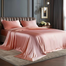 BEDELITE Satin Sheets Twin XL Size Bed Set, Luxury Soft Rose Pink Silky Sheet for Hair and Skin, Similar to Silk Bed Sheets Set 3 Pieces with 1 Deep Pocket Fitted Sheet, 1 Flat Sheet, and 1 Pillowcase
