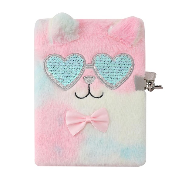 YankMooM Secret Locking Fluffy Pink Eyeglasses Cat Diary for Girls