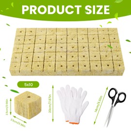 MOKIDO Rockwool Cultivation, Rockwool Cube, Growing Mat Bottomless with Scissors Gloves, Rock Wool Cubes for Cuttings, Plant Propagation, Cloning and Propagation, Pack of 50