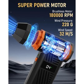 EVEAGE Compressed Air Duster, 180000RPM 4-Gear Adjustable Electric Air Duster with Display Screen & LED Light, 5000mAh Rechargeable Cordless Air Blower for Keyboard/PC/Car/Home Cleaning Reusable