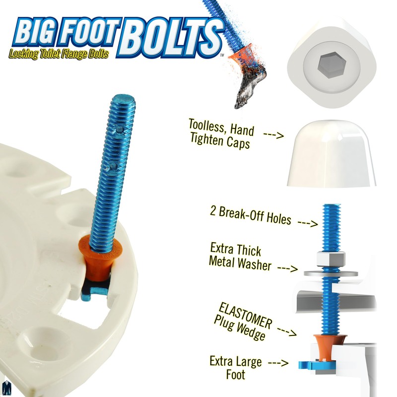 Big Foot Toilet Bolts & Hand-Tighten Caps - 5/16" Thread