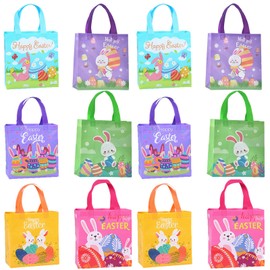 Easter Egg Hunt Bags with Handles, Easter Bags Set - 12 Shopping Bags with 6 Different Designs for Easter Surprises - Environmentally Friendly & Reusable Easter Egg Packaging