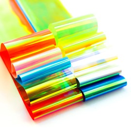 SILPECWEE 10 Sheets Glass Nail Stickers Tips Gradient Aurora Laser Design Glass Fragments Paper Full Wraps DIY Nail Strips Manicure Accessories