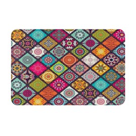 LRCCJS Bath Mat Boho Flower Geometric Checkered Plaid Artistic Quick Dry Bathroom Rugs Non Slip Absorbent Shower Rug Floor Mat for Bathroom, Bathtub,Sink,16x24 Inch