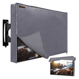 Outdoor TV Cover 30-32 Inches, HOMEYA 600D Heavy Duty Weatherproof TV Enclosure with Front Flap, Waterproof Zipper+Bottom Cover, for Outside LED LCD Flat Screen TVs-Cover Size 31.5''L x 19''H x 4.5" W