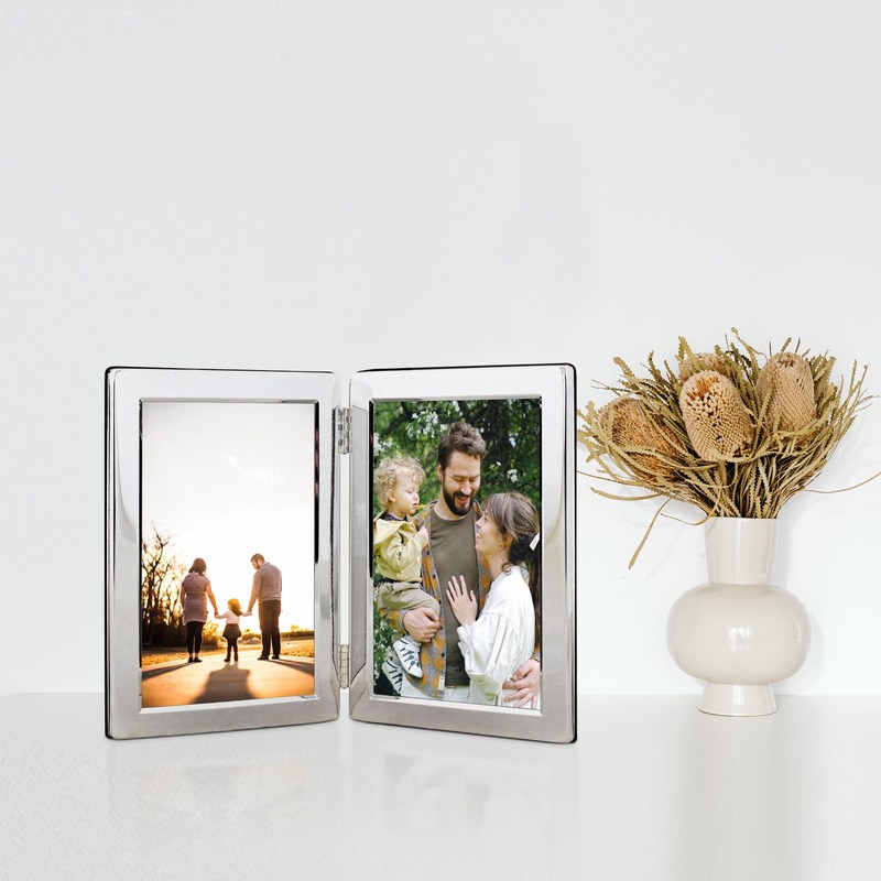 Frametigo Silver Plated Flat Edge Double Photo Frame - Fits