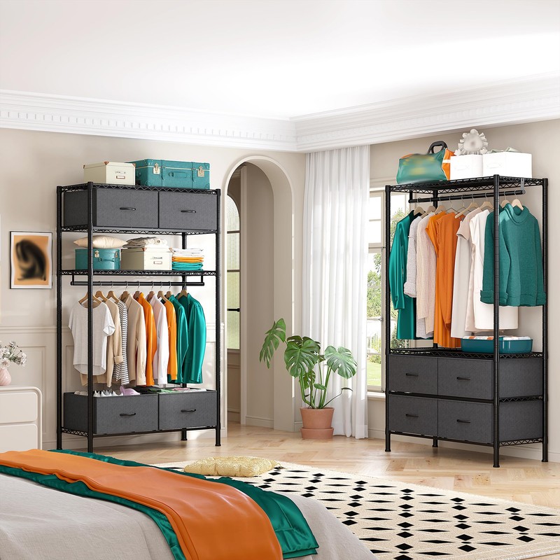 Raybee Clothes Rack with 4 Drawers and Shelves,Heavy Duty Clothing