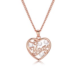 TIZU Mom Halskette Damen, 18K Roségold Plattiert Anhänger mit Perle Akzente, Muttertag Geburtstag Geschenke für Frauen