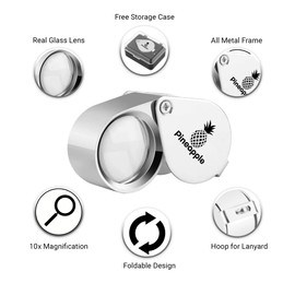 Pineapple 10X Jewelers Loupe Magnifier Pocket Magnifying Glass Small Jewelry Eye Loop for Coins, Gems, Diamonds, Plants